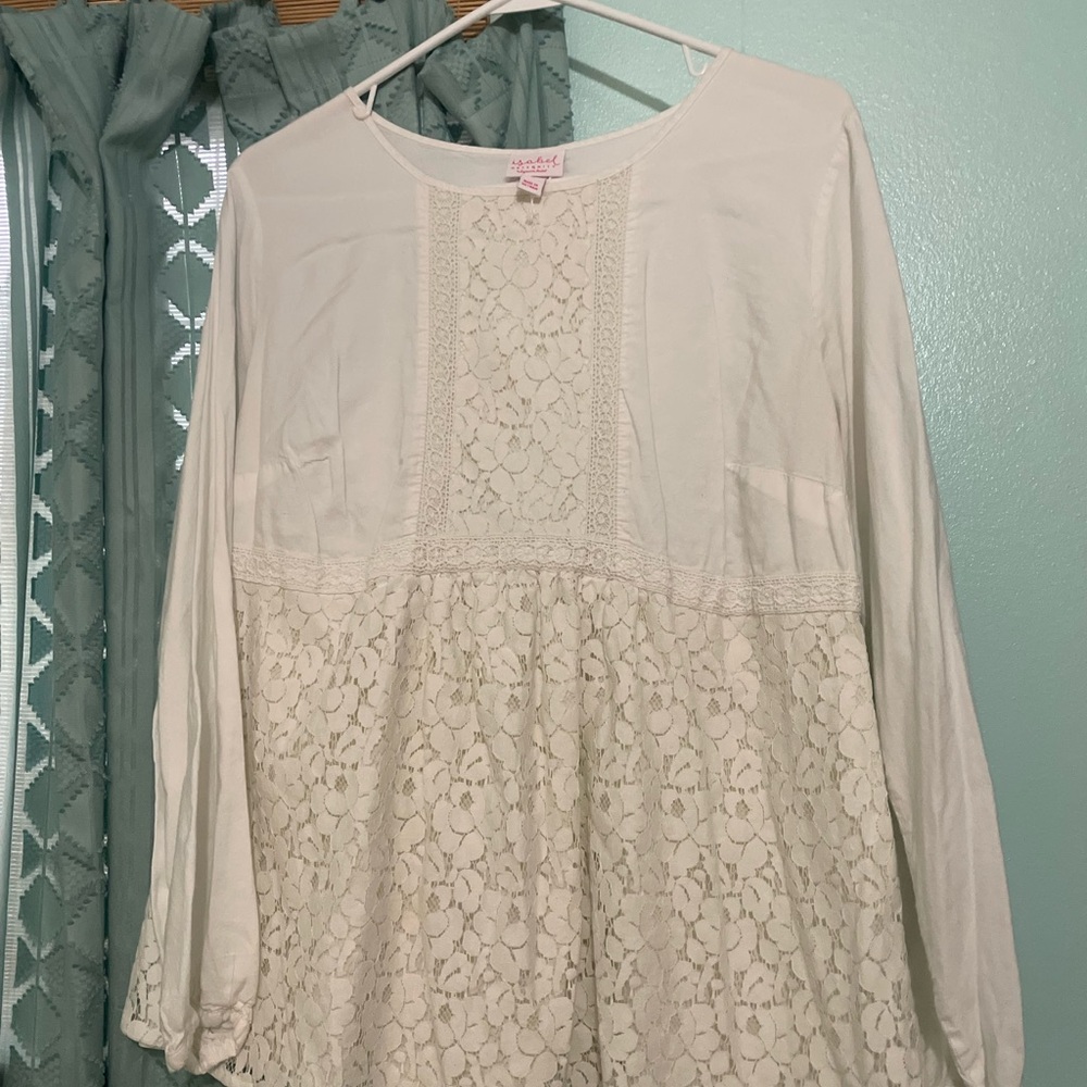 Isabel maternity White Lace Panel Long Sleeve Women's Top